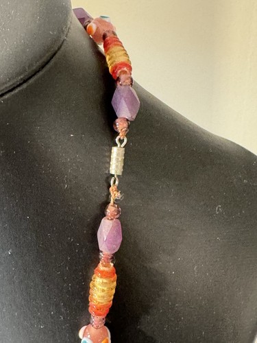 Vintage Murano Glass Necklace Lampwork Millefiori Pink Purple Art Venetian - Picture 7 of 10