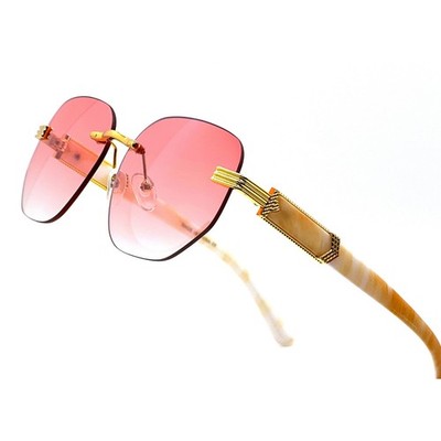 Rimless Sunglasses Women Fashion Trendy Pink Lens Gold Frame Elegant Designer