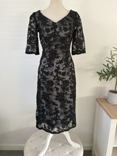 Bespoke Black Mesh Embroidered Cocktail Occasion Party Evening Midi Dress 10