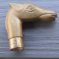 Vintage Art Deco Horse Head Walking Stick Cane Topper Handle Brass Threaded