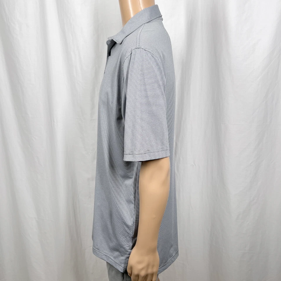 Polo de golf Peter Millar grande gris blanco micro rayas confort verano para hombre Foto 4 de 4