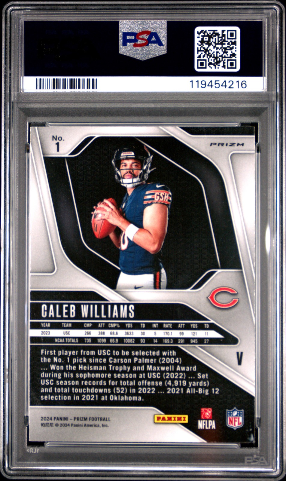 2024 PANINI PRIZM ROOKIE VARIATION NO HUDDLE PRIZM #1 CALEB WILLIAMS PSA 8 view 2
