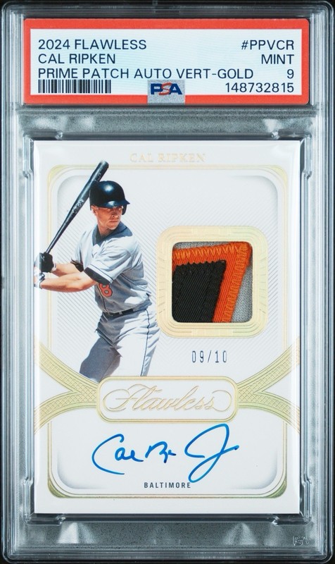 2024 PANINI FLAWLESS PRIME PATCH AUTO VERTICAL PPVCR CAL RIPKEN GOLD /10 PSA 9