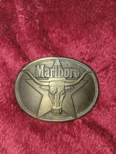 VTG MARLBORO Cigarettes Steer BULL Solid Brass Belt Buckle 1987 phillip Morris