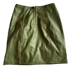 Prettylittlething Olive Green Faux Leather Zip Up Skirt