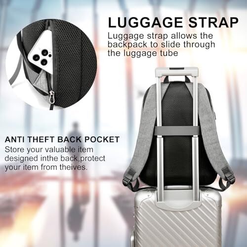 Backpack for School, Teen Backpack, Computer Bag with 2 15.6 Inch Grey - Picture 6 of 7