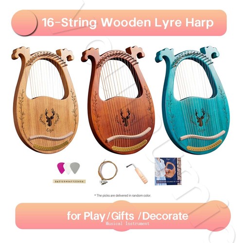 C Key 16-String Wooden Lyre Harp Resonance Box String Instrument Y4A2 ...