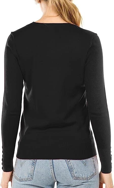 Cárdigan Cielo Viscosa Manga Larga Cuello en V con Botones Decorativos Negro Mujer 2XL Foto 3 de 4