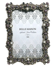 Pearl Rhinestone Picture Frame 4 x 6" Belle Maison Crystals Grey Purple White