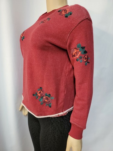 Madewell Embroidered Floral Cutoff red Crewneck Women's Sweatshirt XXS NEW#CB9 - Picture 7 of 12