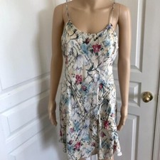 VTG 80s Victoria  s Secret Gold Label Beige Silk Floral Script Slip Dress Size M