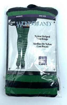 Halloween Tights Womens Green & Black Striped One Size Fits All Witch Costume