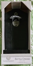 NWT Huntington Home Bottle Opener Wall Mounted w/ Cap Holder Basket Rustic Wood