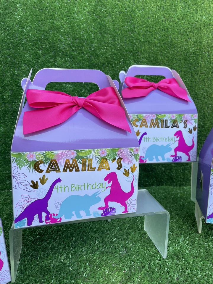 Dino Rosa 12 Piezas Caja de Caramelos Personalizada Caja de Regalo Favores de Fiesta para Fiesta Infantil Foto 3 de 4