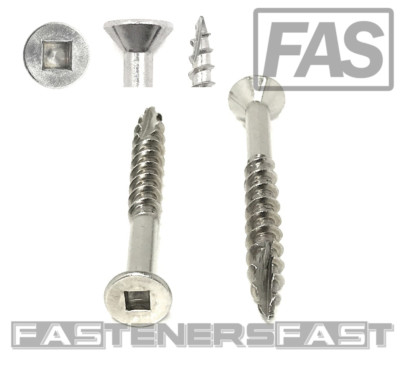 (50) #10 x 2'' Stainless Steel Wood Deck Screws Square Drive w/4 Nibs Type 17