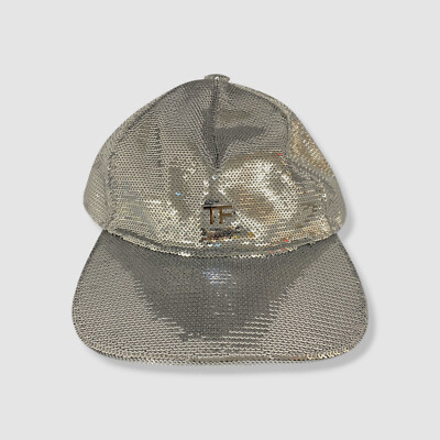 Tom Ford Women's Silver Sequin Monogram Baseball Cap Hat One Size