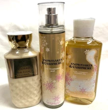 Bath & Body Works SNOWFLAKES & CASHMERE Lotion, Shower Gel, Fragrance Mist SET!!