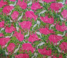 Vintage KEY WEST Zuzek craft fabric BUFFY pink bull 62"x 60"+20"x36"READ LISTING