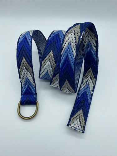 Unbranded Blue Gray Aztec Cotton Woven D Ring Belt Men's L Size End to End 45" - Picture 1 of 11