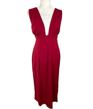 Nasty Gal Dress Red Long Deep Plunge Side Slit Women’s UK Size 8