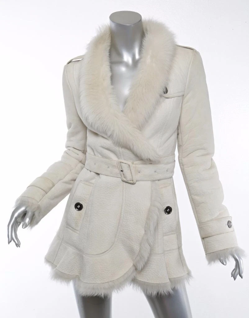 Burberry — BURBERRY Womens Ivory SHEEPSKIN SHEARLING & Suede FUR Coat Jacket US 6 US 4