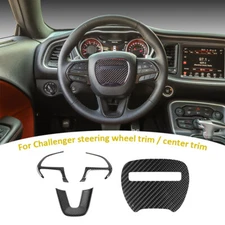 4x Steering Wheel Sticker Decor Cover Trim for Dodge Challenger 15+ Carbon Fiber