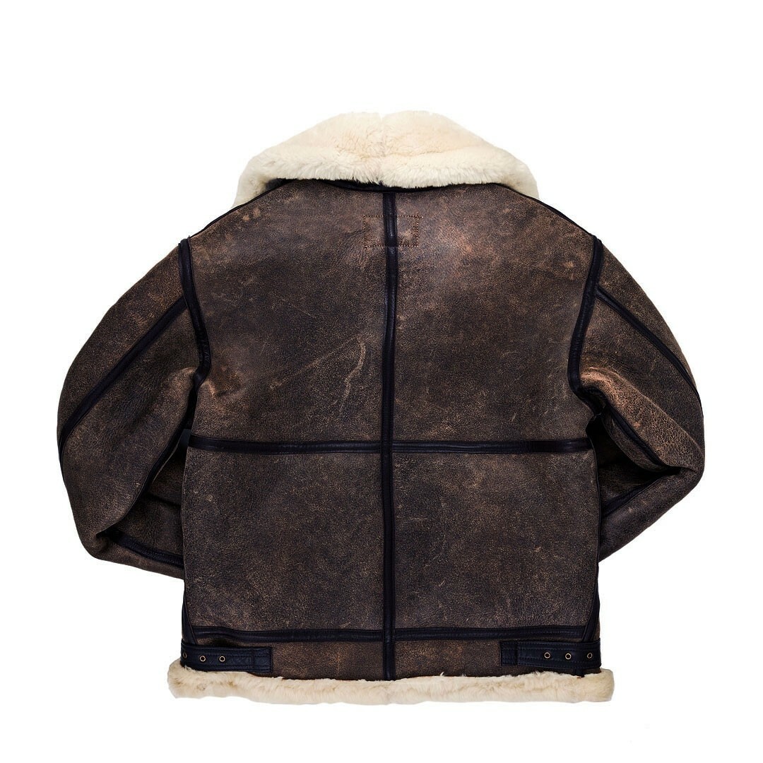 COCKPIT USA B-3 Hooded Sheepskin Bomber Jacket Brown (Long) USA