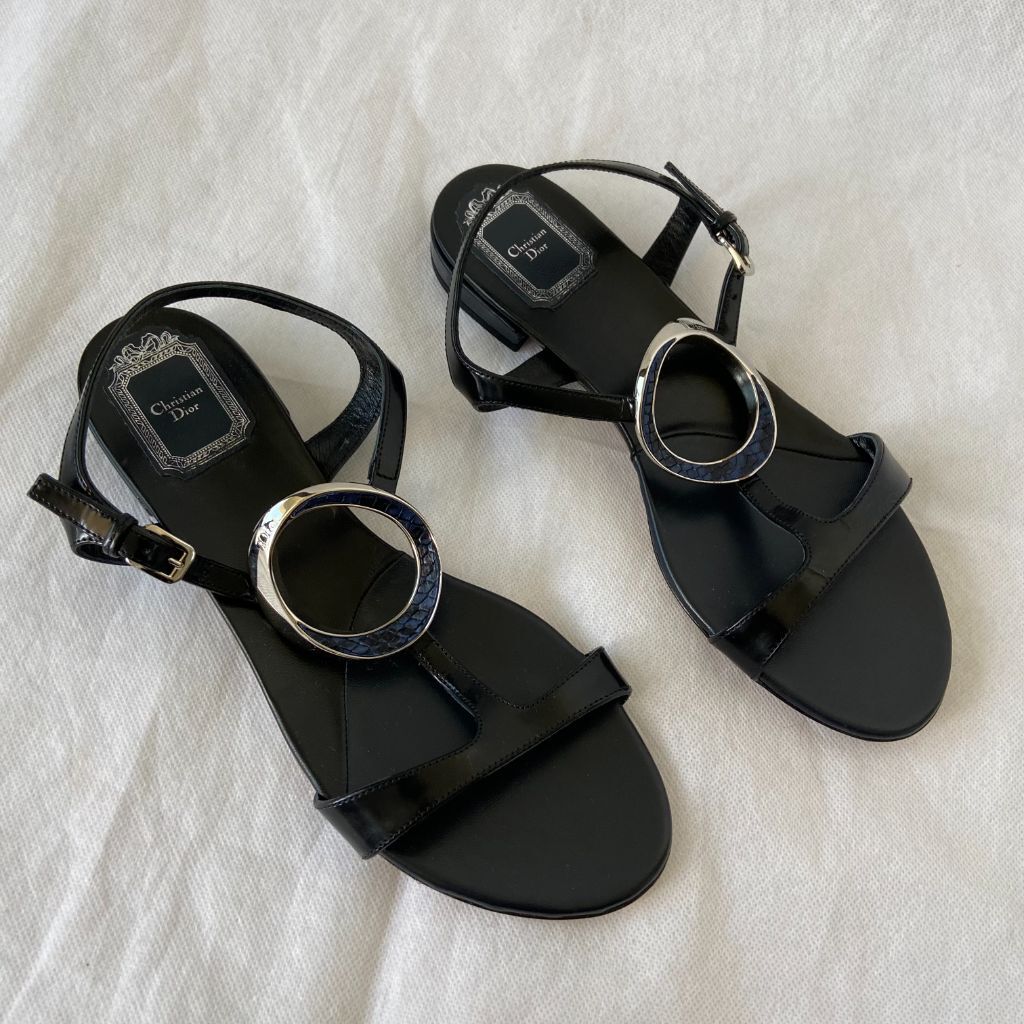 Dior Black Leather & Python Sandals Size 39 - image 6