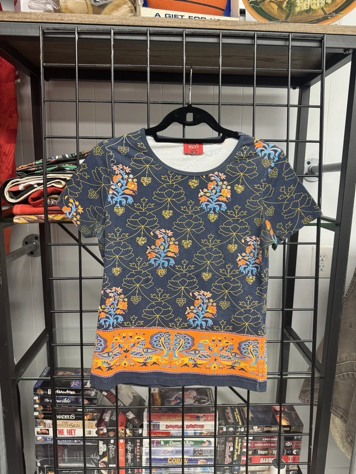 Blusa Vintage Años 90 Y2K Miss Sixty Azul Abstracto Geométrico Cuentas Talla L/XL Foto 2 de 4