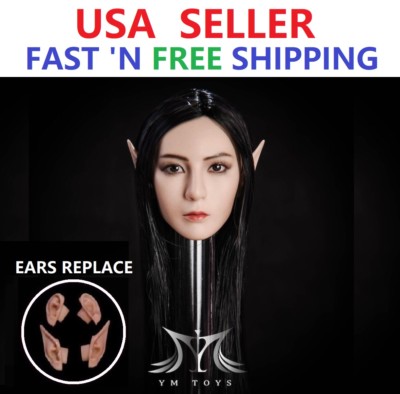 1/6 Fairy Elf Female Head Sculpt Detachable Ears SUNTAN For 12'' Female Body 