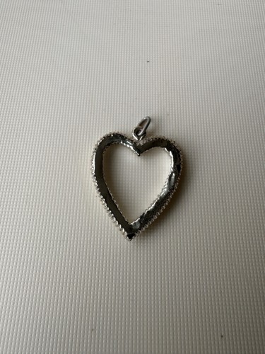 Vintage 925 sterling silver inlaid rhinestone heart pendant 1.2 inches, - Picture 2 of 2