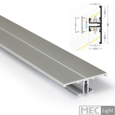ALU Profil | Wand-Leiste | Schiene ''BACK'' Up & Down Led Streifen + 2x Abdeckung