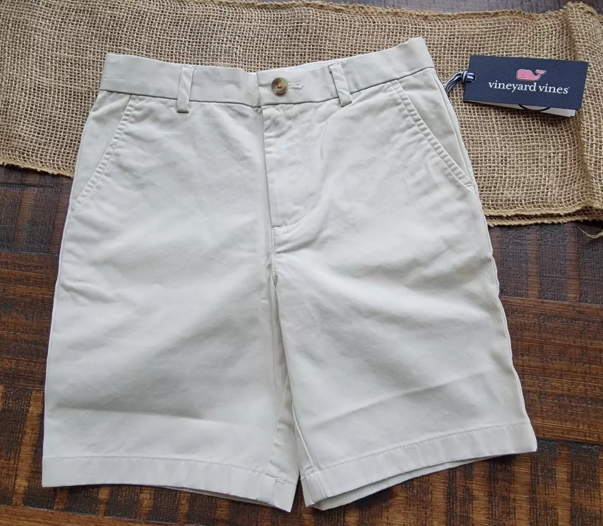 Vineyard Vines Boys Stretch Breaker Khaki Shorts Size 7 Stone