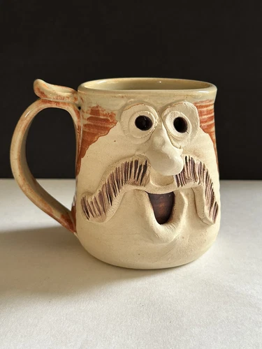 Vintage Studio Art Pottery Ugly Face 3D Mug Stoneware 16oz