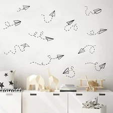 Papper Airplane Wall Stickers, Airplan Wallpaper for Boys' Room Decor Perfect...