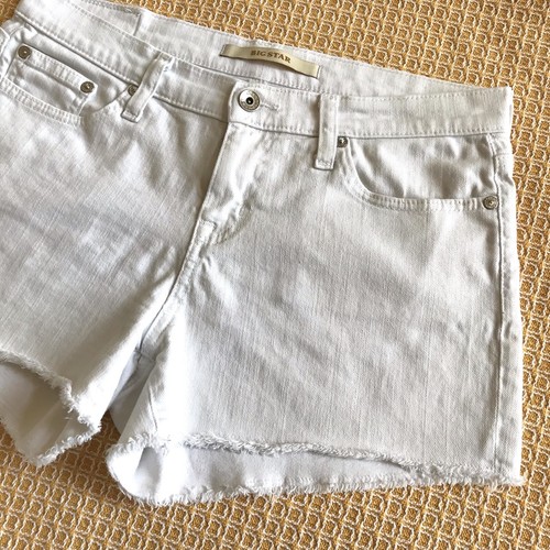 Denim Jeans Shorts Big Star Low Rise Fit Raw Hem Cut Off White Womens 28 Trendy - Picture 7 of 20