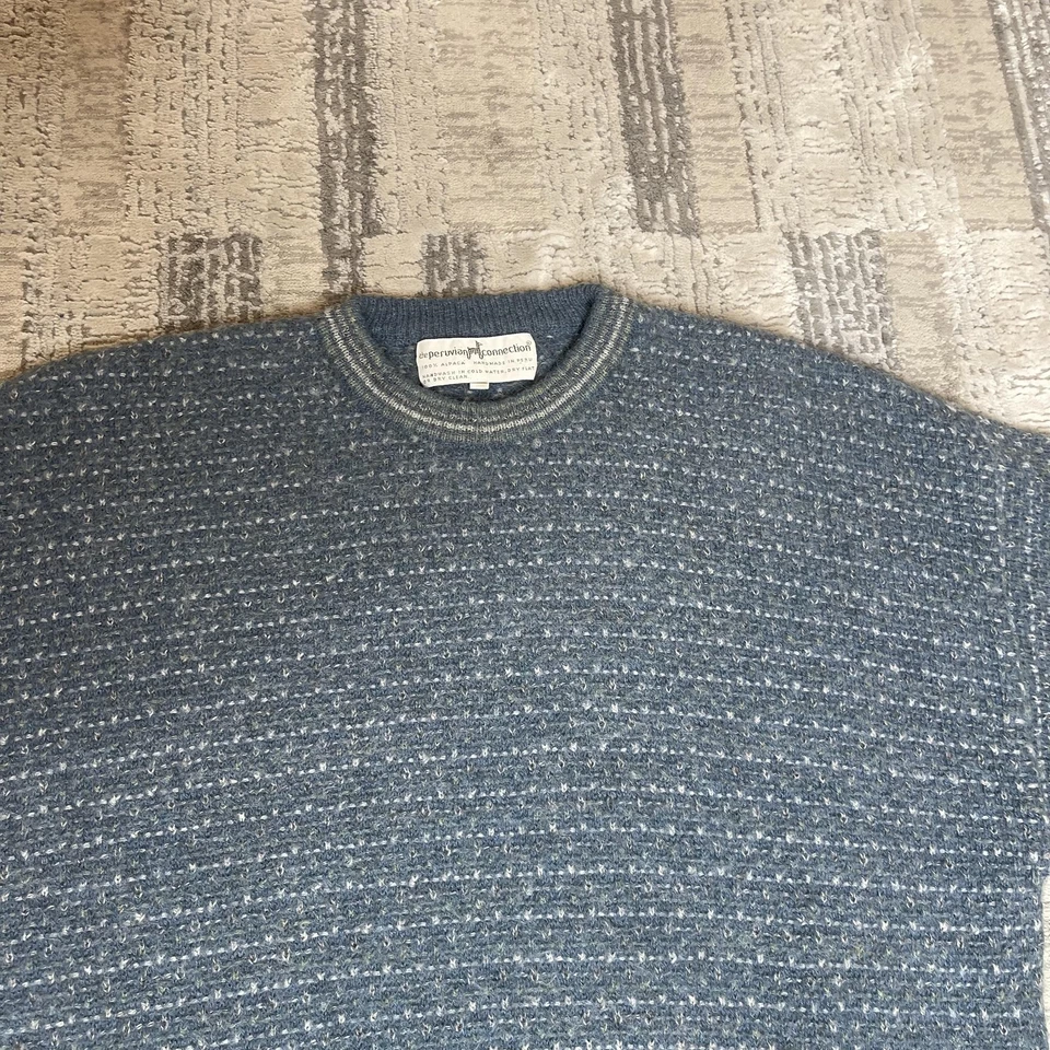 Vintage Peruvian Connection Sweater Mens (L) Blue 100% Alpaca Handmade Crewneck - Image 3 of 4