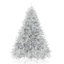 6FT Silver Tinsel Artificial Holiday Christmas Tree with Sturdy Metal Stand