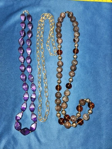 Vintage Costume Jewelry Necklaces Lot of Three Long Multicolored Estate Purchase