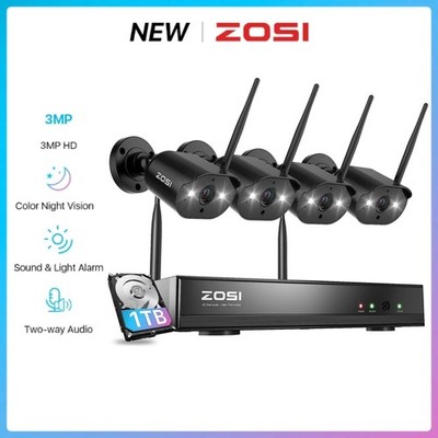 ZOSI 3MP Outdoor Wireless Security Camera System 2K WiFi Home Audio NVR With 1TB