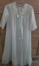 VTG 60s SHADOWLINE NIGHTGOWN  ROBE SET BLUE WOMENS SIZE S