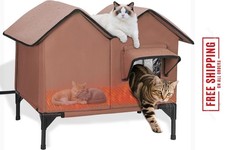 Large Heated Cat House for Outside in Winter, Elevated Heated Outdoor C