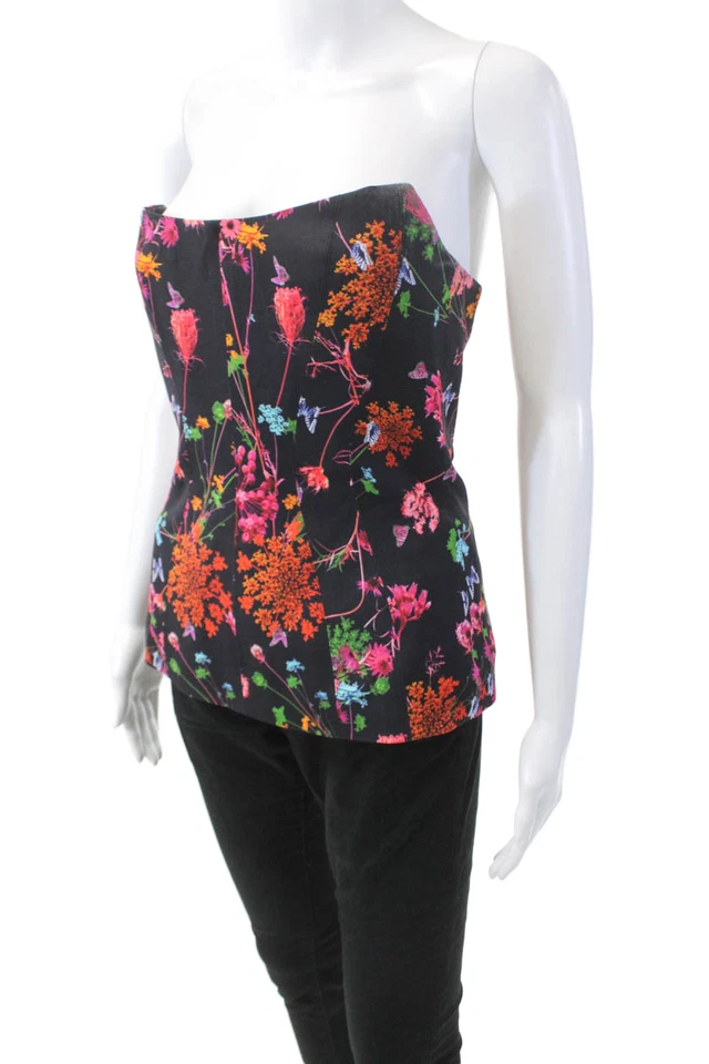 Blusa floral Prabal Gurung para mujer con cremallera trasera sin tirantes púrpura profundo talla múltiple 4 Foto 2 de 4