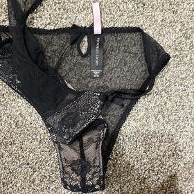Victoria's Secret Sexy Little Things Black Mesh Lace Teddy Lingerie Bodysuit (M)