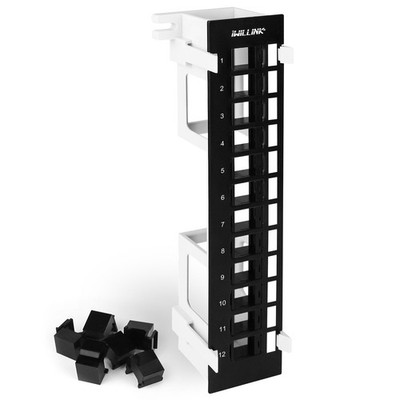 Blank 12-Port Keystone Patch Panel with 89D Wall Mount Bracket, Versatile Vertic