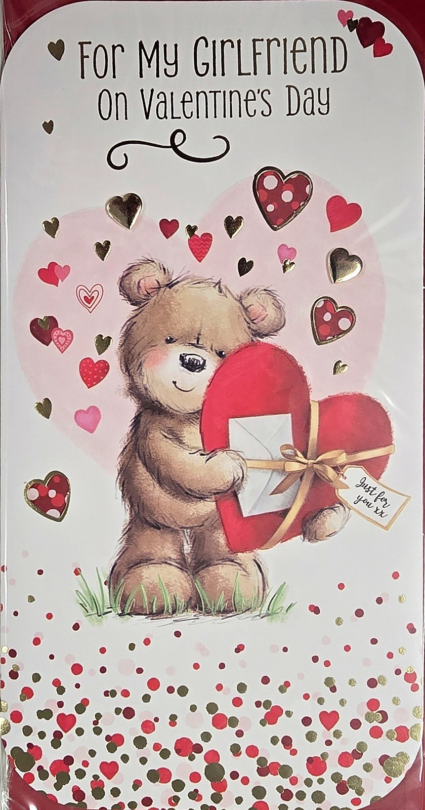 Happy Valentine's Day Card For My Girlfriend Cute Bear with Large Heart