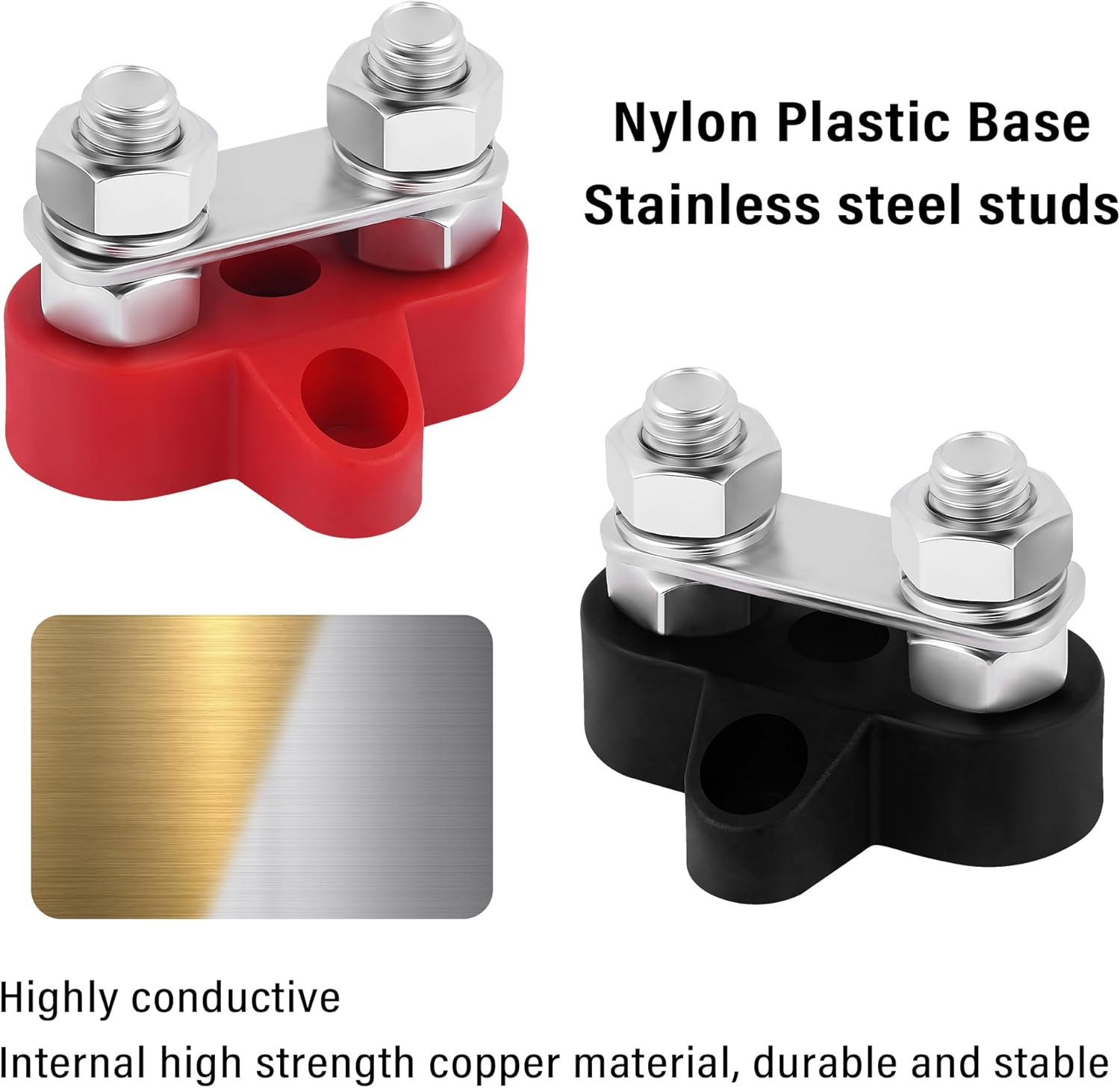 2PCS Battery Terminal Distribution Block,M8 Dual Studs Bus Bar Terminal Block wi