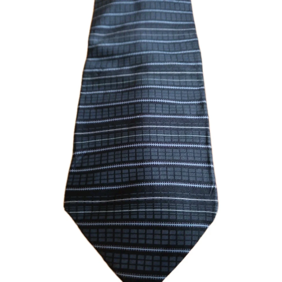 Stunning Murano Italian Silk Necktie Black & Silver Squares& Stripes... - Image 4 of 4