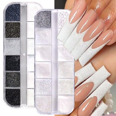 2 Boxs Black & White Glitter Sugar Powder for Nails, Ultra Fine Glitter Sugar...