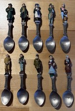 Charles Dickens Pewter Spoons, Franklin Mint Lot of 10